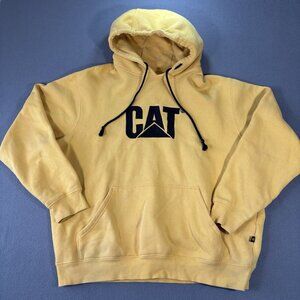 CAT Caterpillar‎ Hoodie Mens 2XL Yellow Pullover Hooded Sweatshirt Workwear Logo